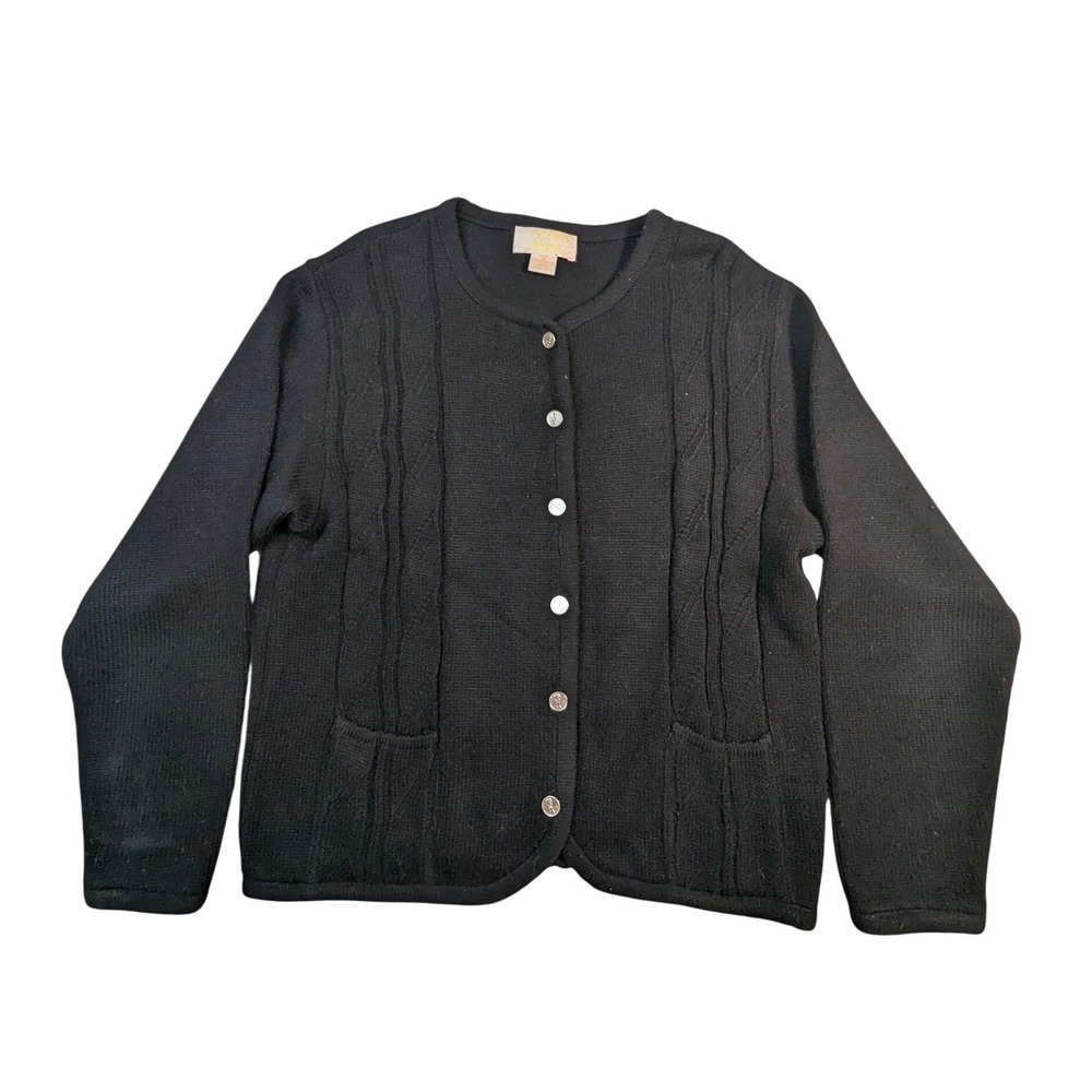 Tally‎ Ho Women's Black Cable Knit Cardigan Sweater Button Front Size M